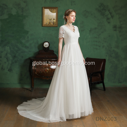 Wedding Dress DNZ $50-$100 Custom Made Bridal Gown Couture Closed Back Classic Church Beautiful Chinese cheap wedding dresses made in china Factory